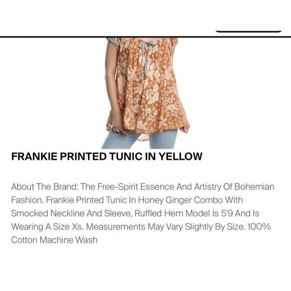 Free People Frankie Floral Peasant Tie Neckline Tunic Top XS New Boho Cotton - Picture 9 of 15